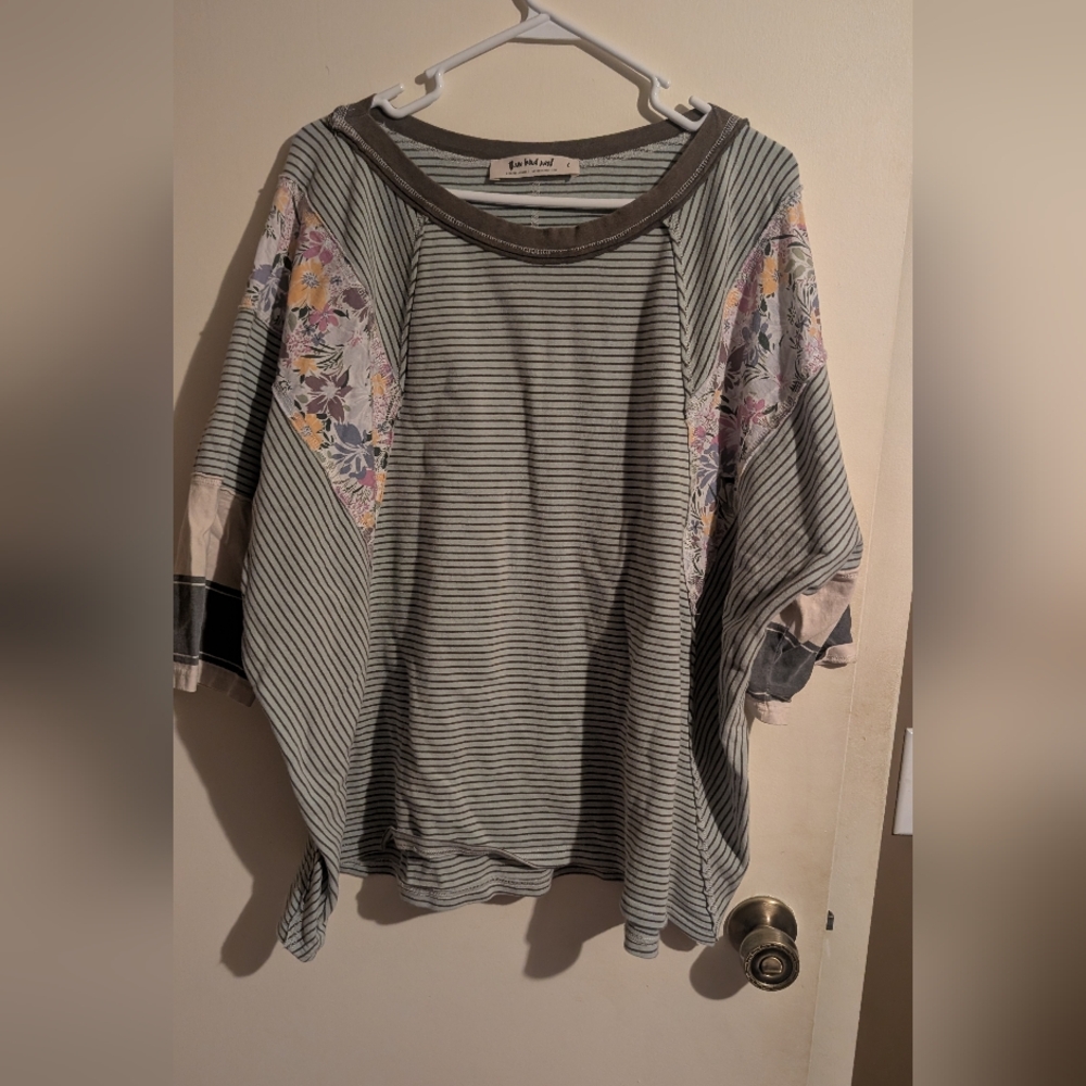 Three Bird Nest Mint and Brown Striped Top